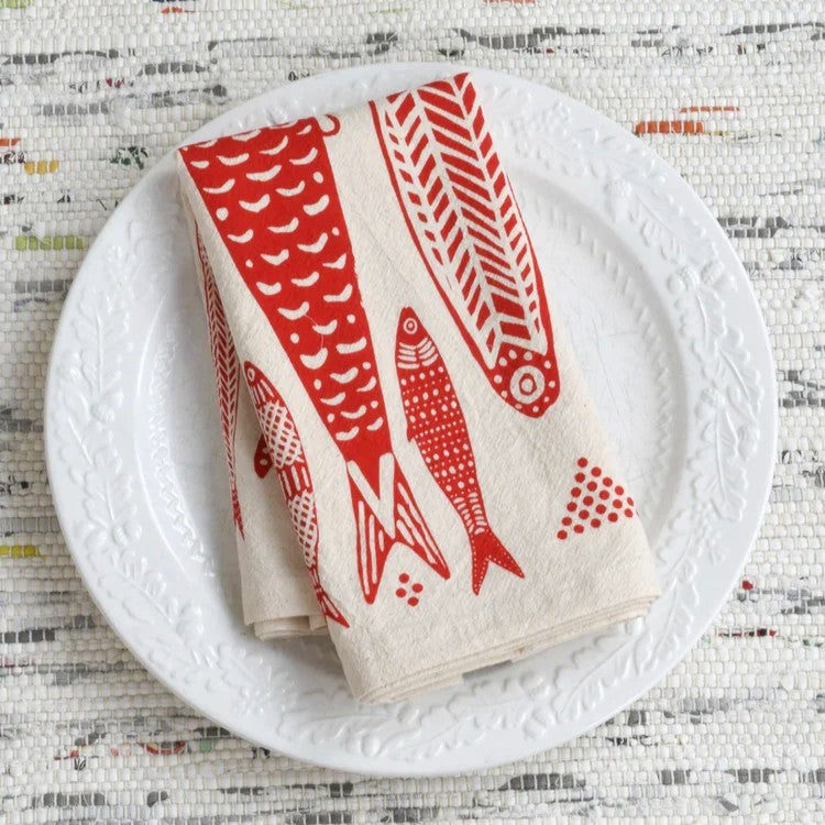 Sardines_Tea_Towel_red_on_plate_square